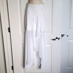 BEBE High-Low Chiffon Skirt, White, 4